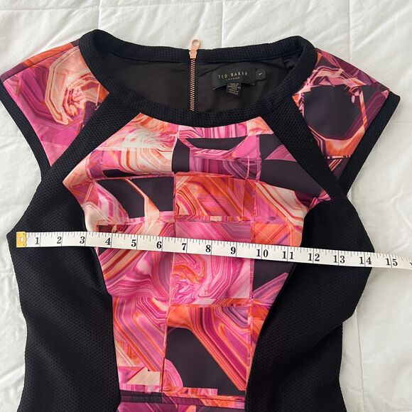 TED BAKER LONDON Jasmaii Pink and Black Geometric Print Panel Dress Ted sz 1 - Picture 7 of 10